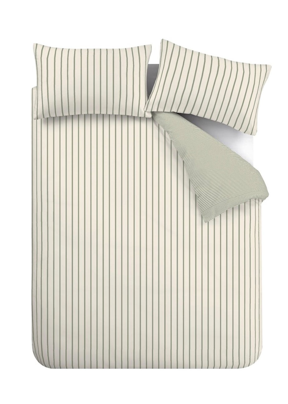 Bianca Fine Linens Green Hampton Stripe Cotton Reversible Duvet Cover Set