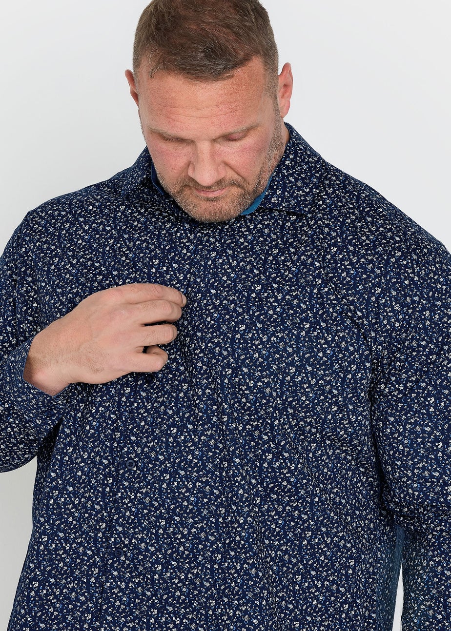 BadRhino Tailoring Navy Blue Micro Floral Print Formal Shirt