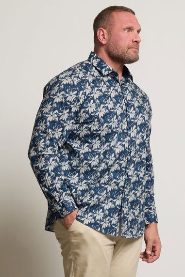BadRhino Tailoring Navy Blue Premium Leaf Print Long Sleeve Shirt