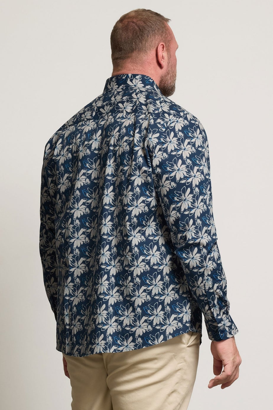 BadRhino Tailoring Navy Blue Premium Leaf Print Long Sleeve Shirt