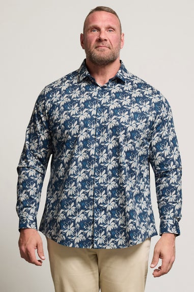 BadRhino Tailoring Navy Blue Premium Leaf Print Long Sleeve Shirt