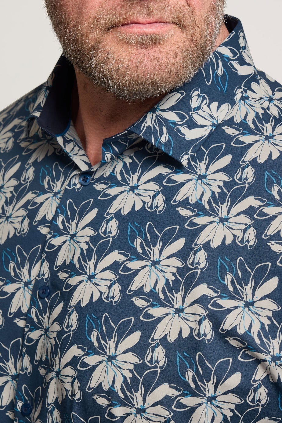 BadRhino Tailoring Navy Blue Premium Leaf Print Long Sleeve Shirt