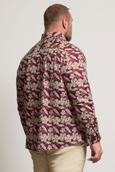 BadRhino Tailoring Burgundy Red Premium Leaf Print Long Sleeve Shirt