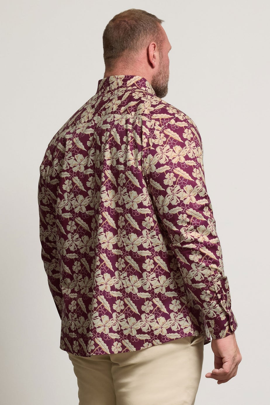 BadRhino Tailoring Burgundy Red Premium Leaf Print Long Sleeve Shirt