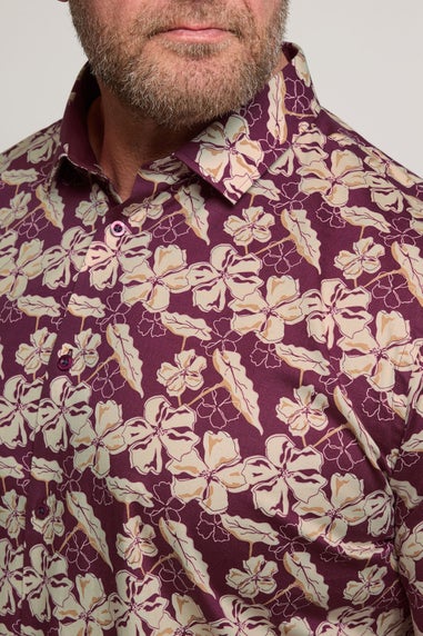 BadRhino Tailoring Burgundy Red Premium Leaf Print Long Sleeve Shirt