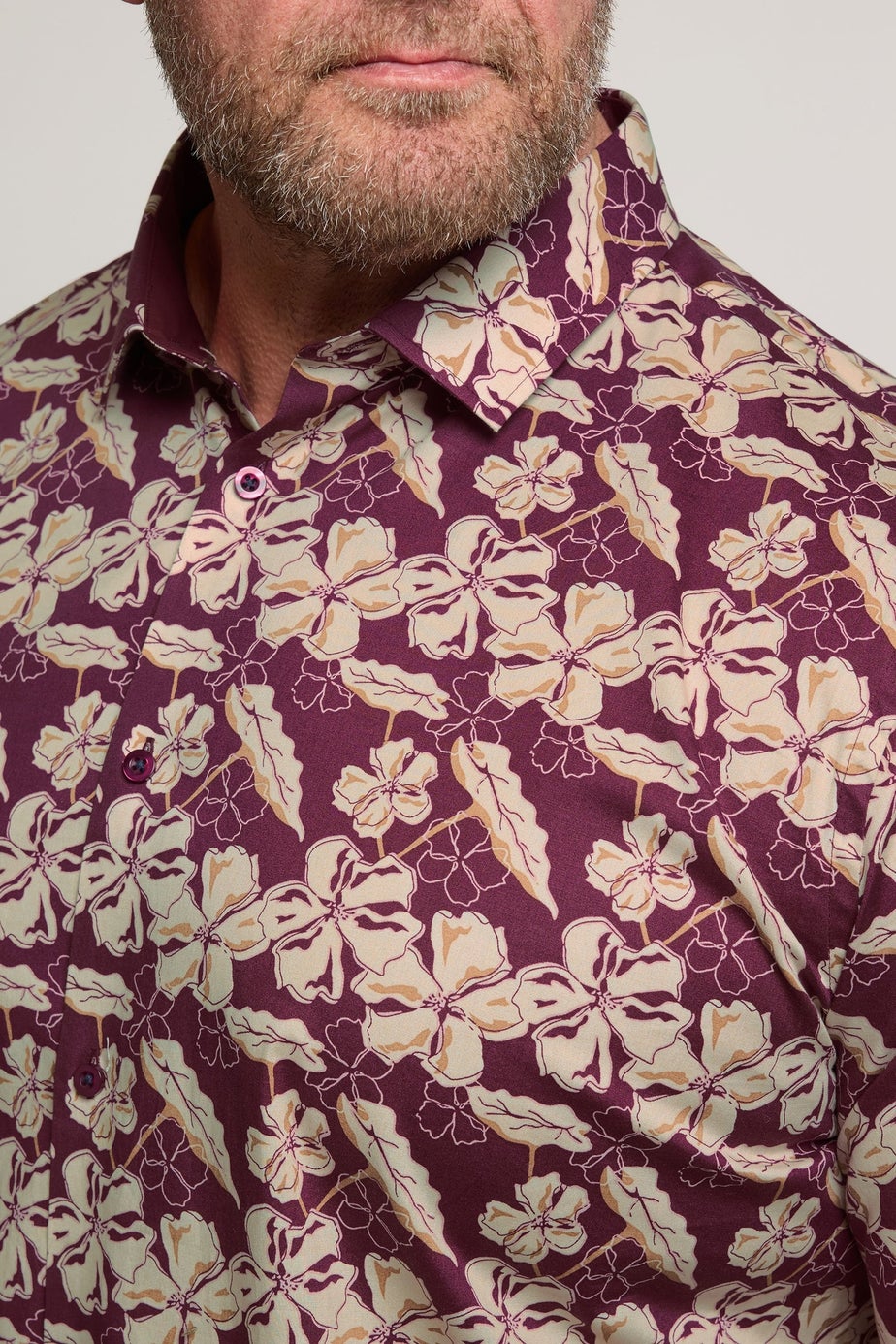 BadRhino Tailoring Burgundy Red Premium Leaf Print Long Sleeve Shirt