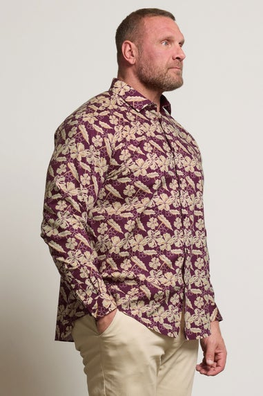 BadRhino Tailoring Burgundy Red Premium Leaf Print Long Sleeve Shirt