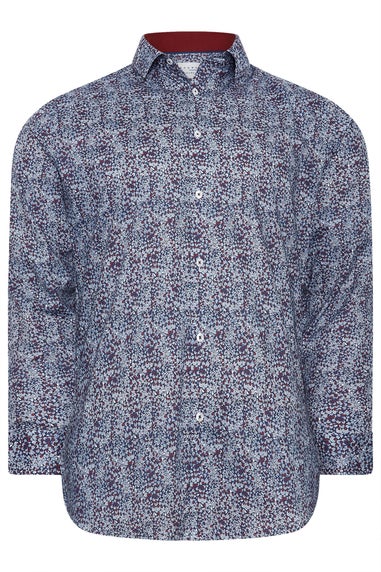 BadRhino Navy Blue & Red Floral Print Formal Shirt
