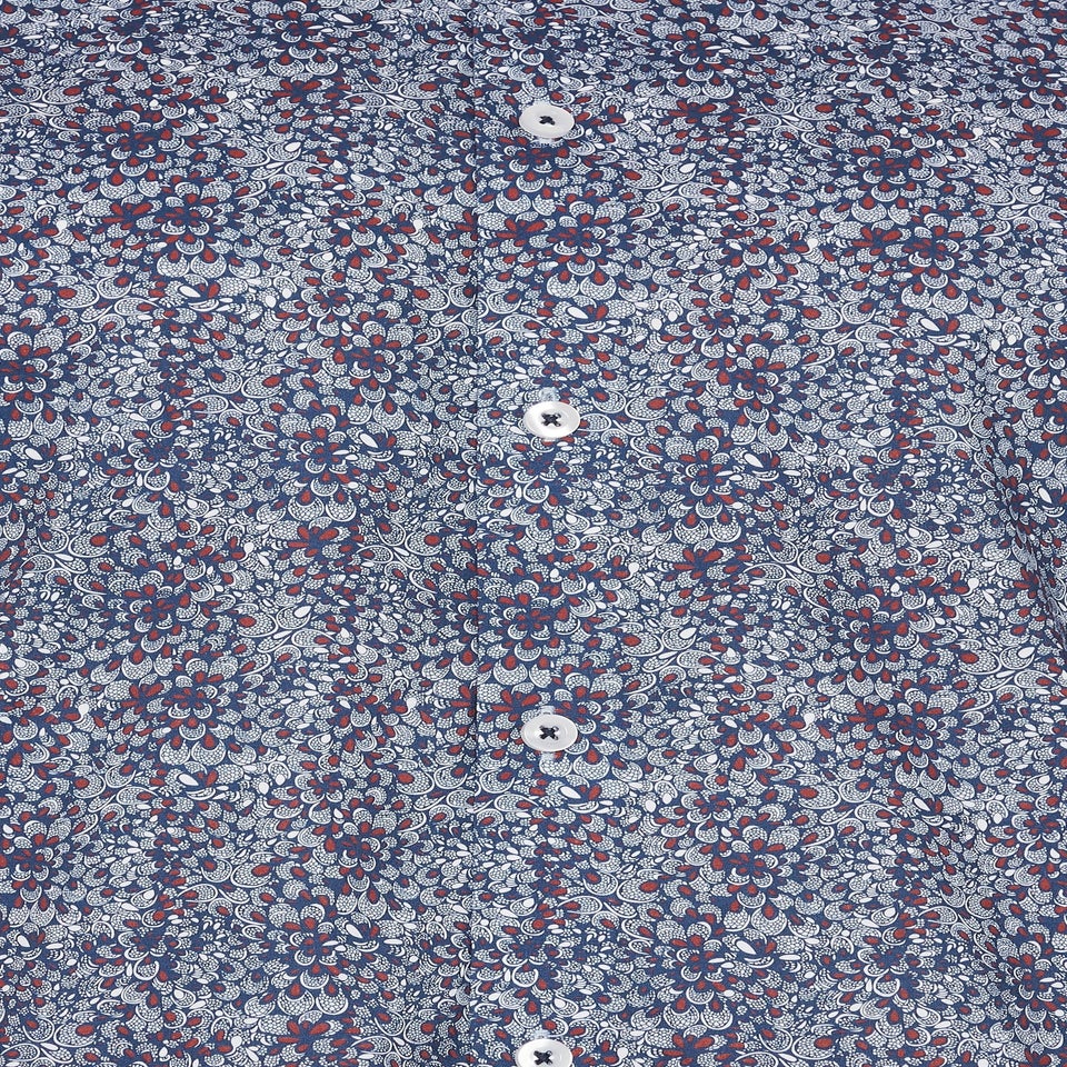BadRhino Navy Blue & Red Floral Print Formal Shirt