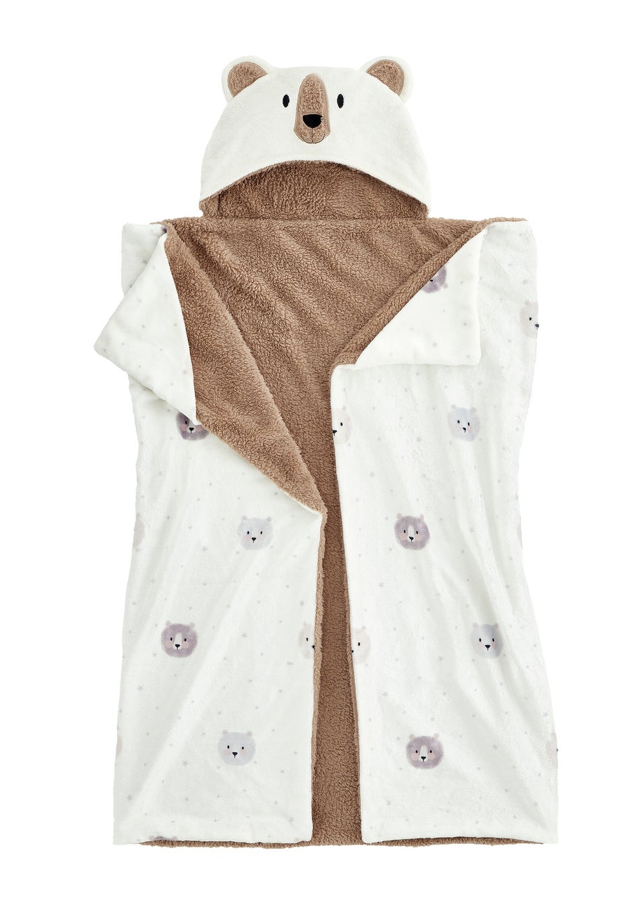 Catherine Lansfield Cosy Bear So Soft Fleece Hooded Blanket Natural