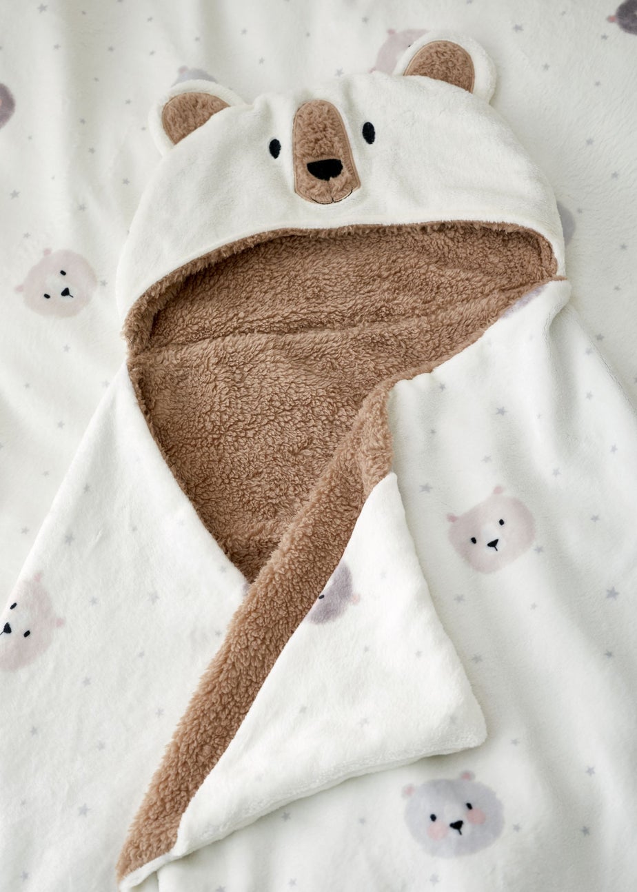 Catherine Lansfield Cosy Bear So Soft Fleece Hooded Blanket Natural