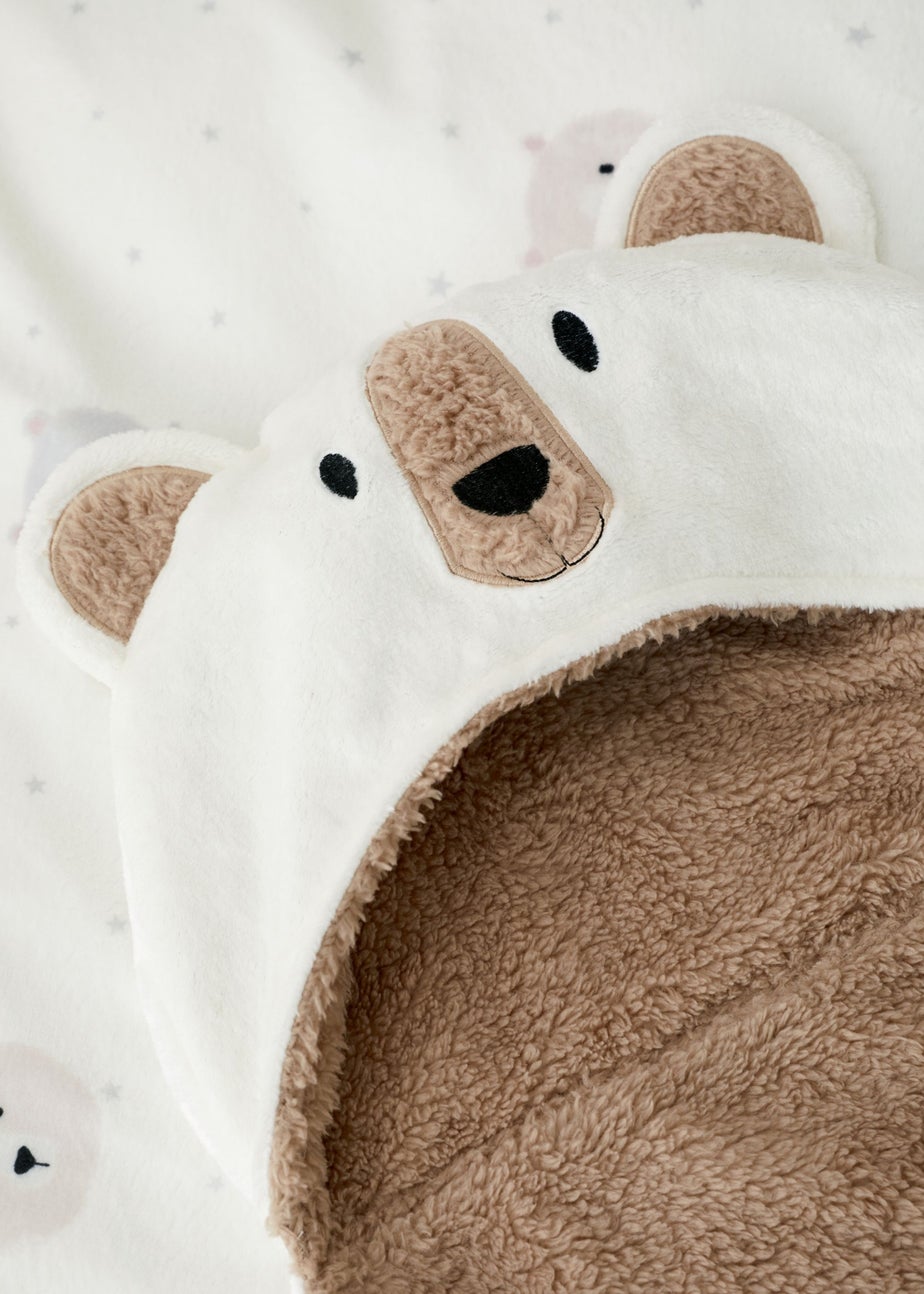 Catherine Lansfield Cosy Bear So Soft Fleece Hooded Blanket Natural