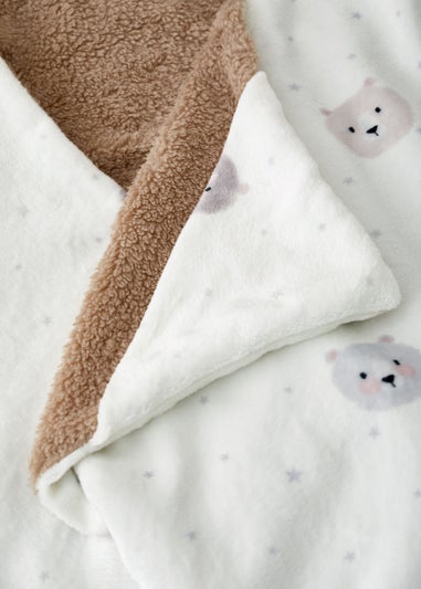 Catherine Lansfield Cosy Bear So Soft Fleece Hooded Blanket Natural