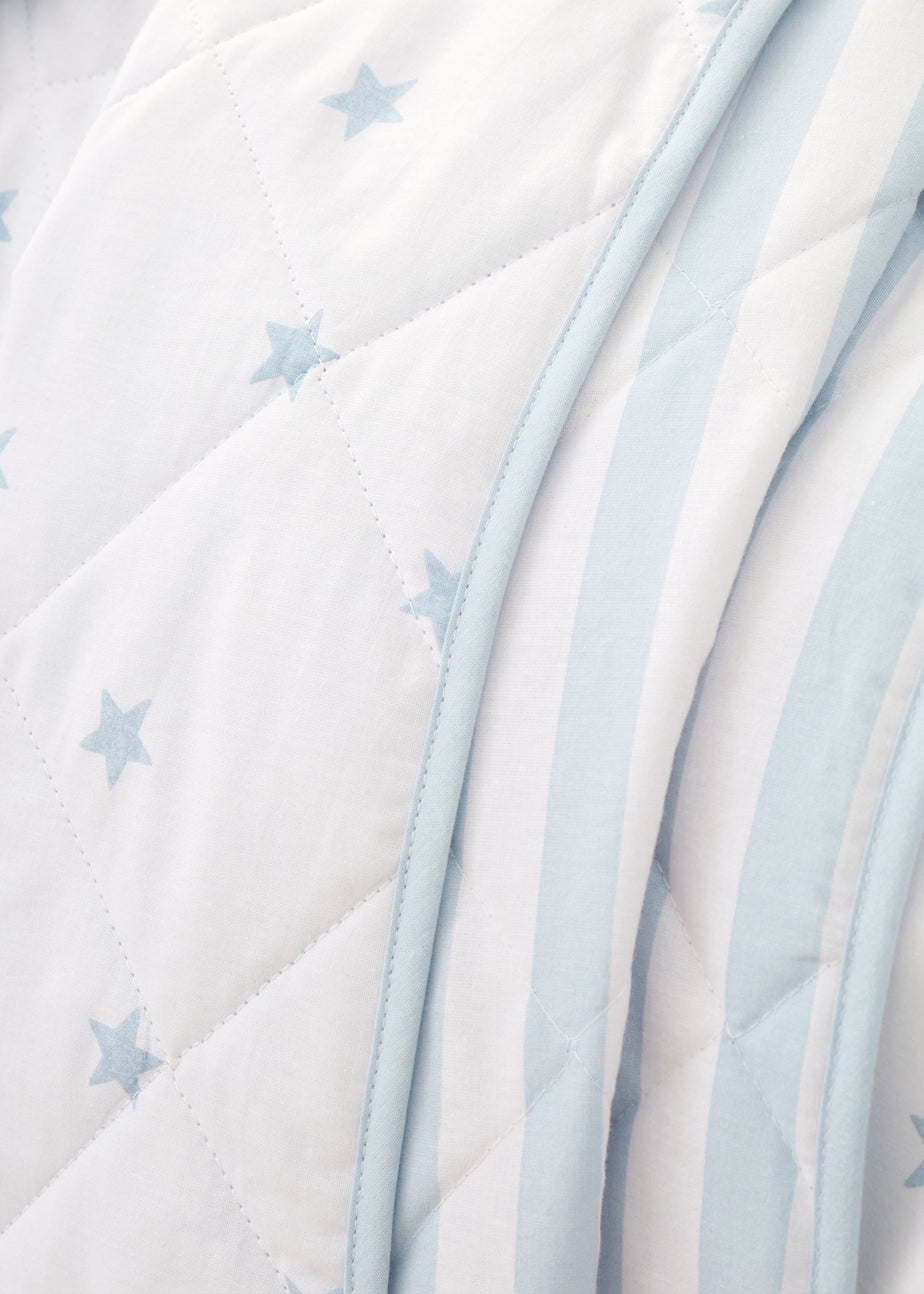 Bianca Fine Linens Mini Star & Stripes Cotton Reversible Bedspread Blue