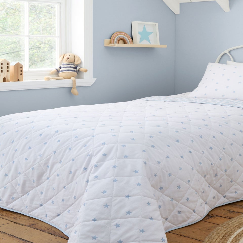 Bianca Fine Linens Mini Star & Stripes Cotton Reversible Bedspread Blue