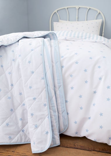 Bianca Fine Linens Mini Star & Stripes Cotton Reversible Bedspread Blue