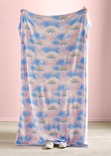 Catherine Lansfield Candy Unicorn Rainbow Cosy Fleece Blanket Throw Pink