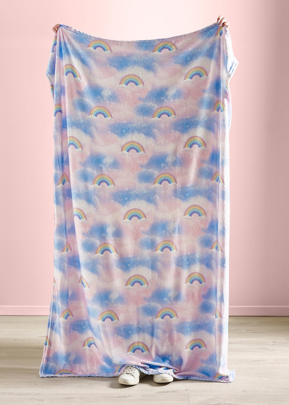 Catherine Lansfield Candy Unicorn Rainbow Cosy Fleece Blanket Throw Pink