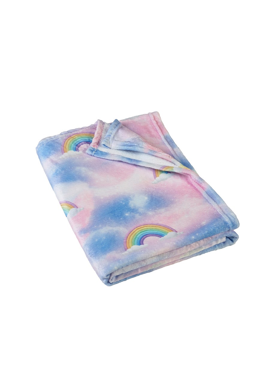 Catherine Lansfield Candy Unicorn Rainbow Cosy Fleece Blanket Throw Pink