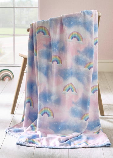 Catherine Lansfield Candy Unicorn Rainbow Cosy Fleece Blanket Throw Pink