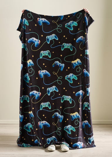 Catherine Lansfield Gamer Cosy Fleece Blanket Throw Black