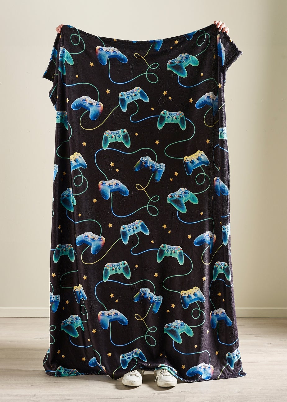 Catherine Lansfield Gamer Cosy Fleece Blanket Throw Black
