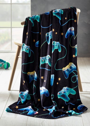 Catherine Lansfield Gamer Cosy Fleece Blanket Throw Black