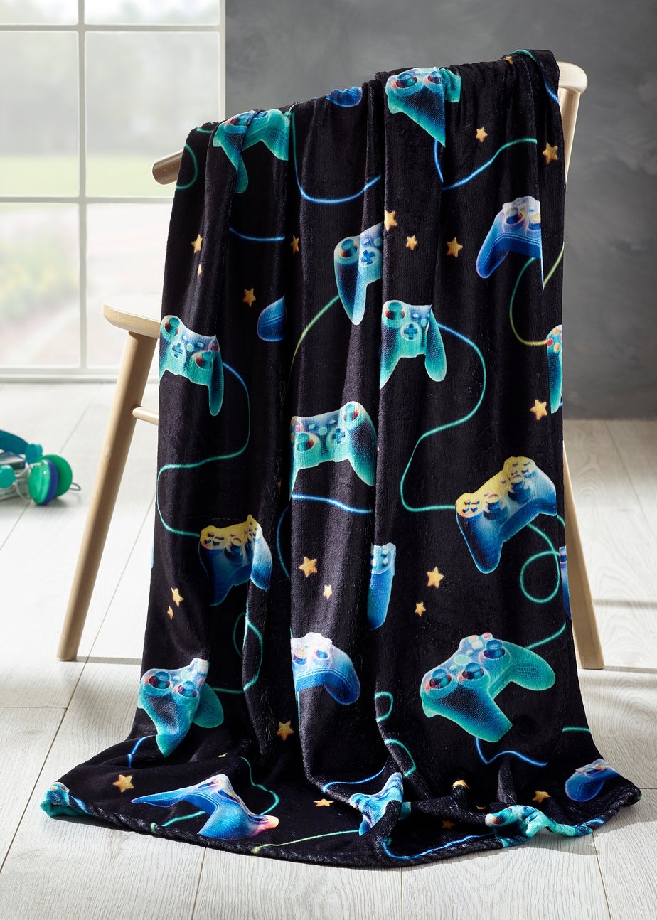Catherine Lansfield Gamer Cosy Fleece Blanket Throw Black