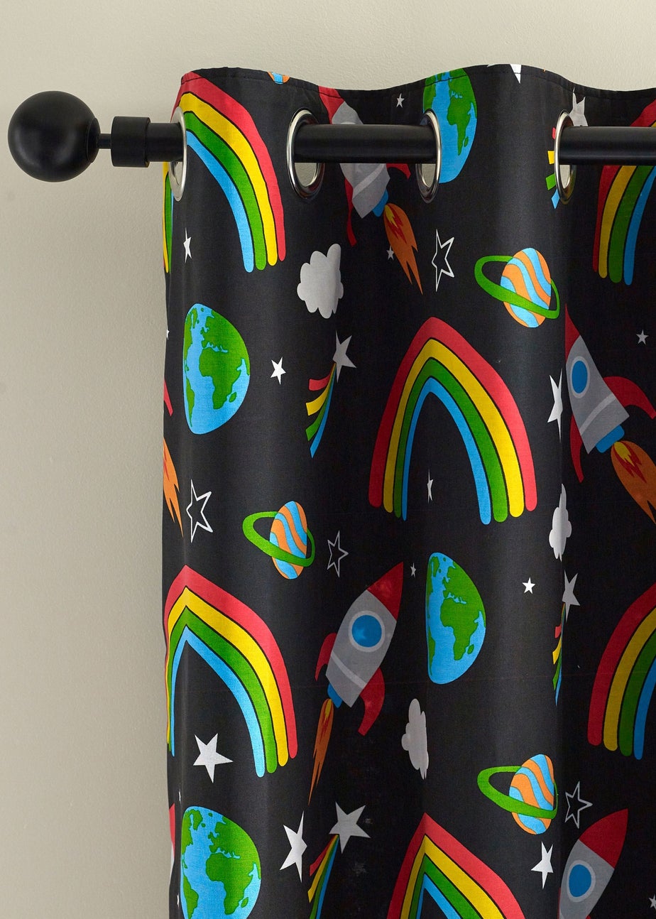 Catherine Lansfield Rainbow Rockets Fully Reversible Eyelet Curtains Black