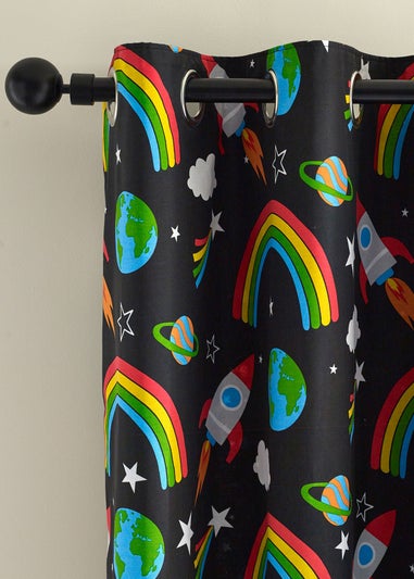 Catherine Lansfield Rainbow Rockets Fully Reversible Eyelet Curtains Black