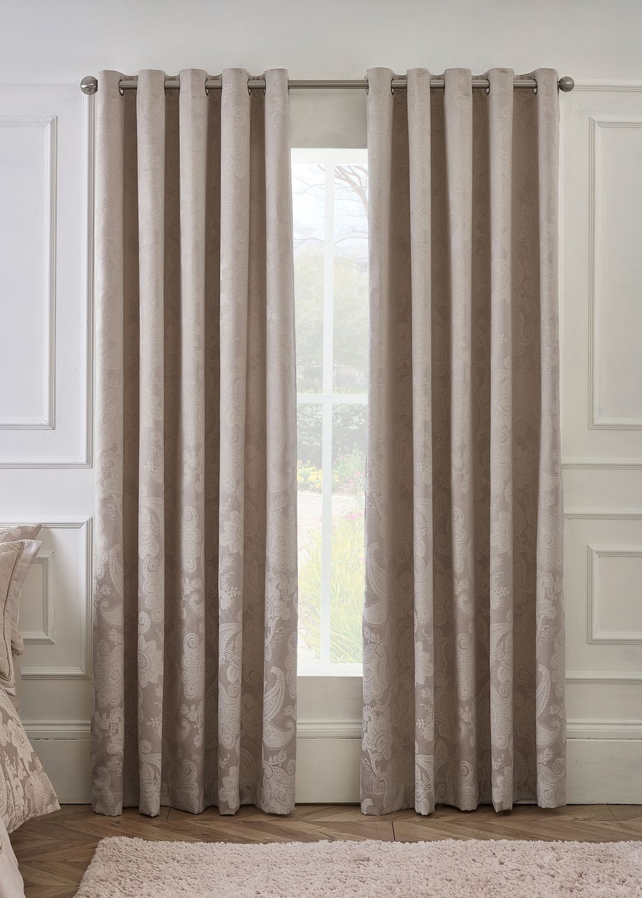Catherine Lansfield Opulent Jacquard Lined Eyelet Curtains Champagne Gold