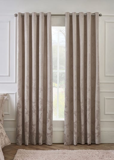 Catherine Lansfield Opulent Jacquard Lined Eyelet Curtains Champagne Gold