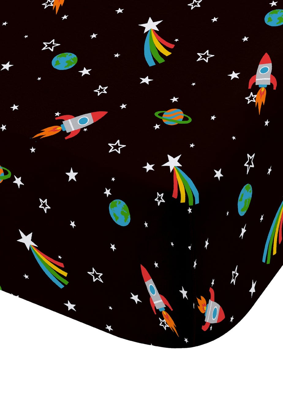 Catherine Lansfield Rainbow Rockets Fitted Sheet Black