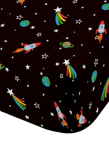 Catherine Lansfield Rainbow Rockets Fitted Sheet Black