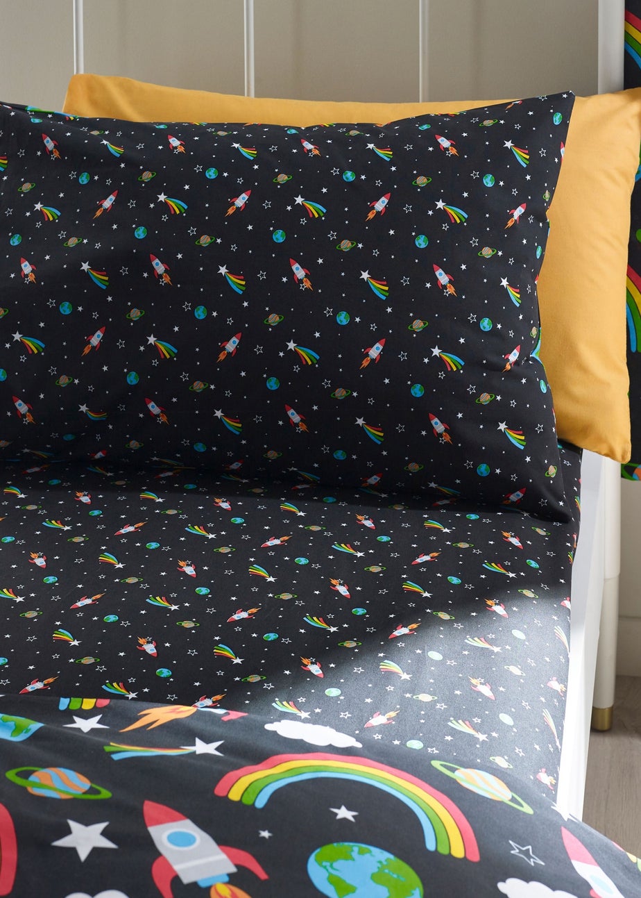 Catherine Lansfield Rainbow Rockets Fitted Sheet Black