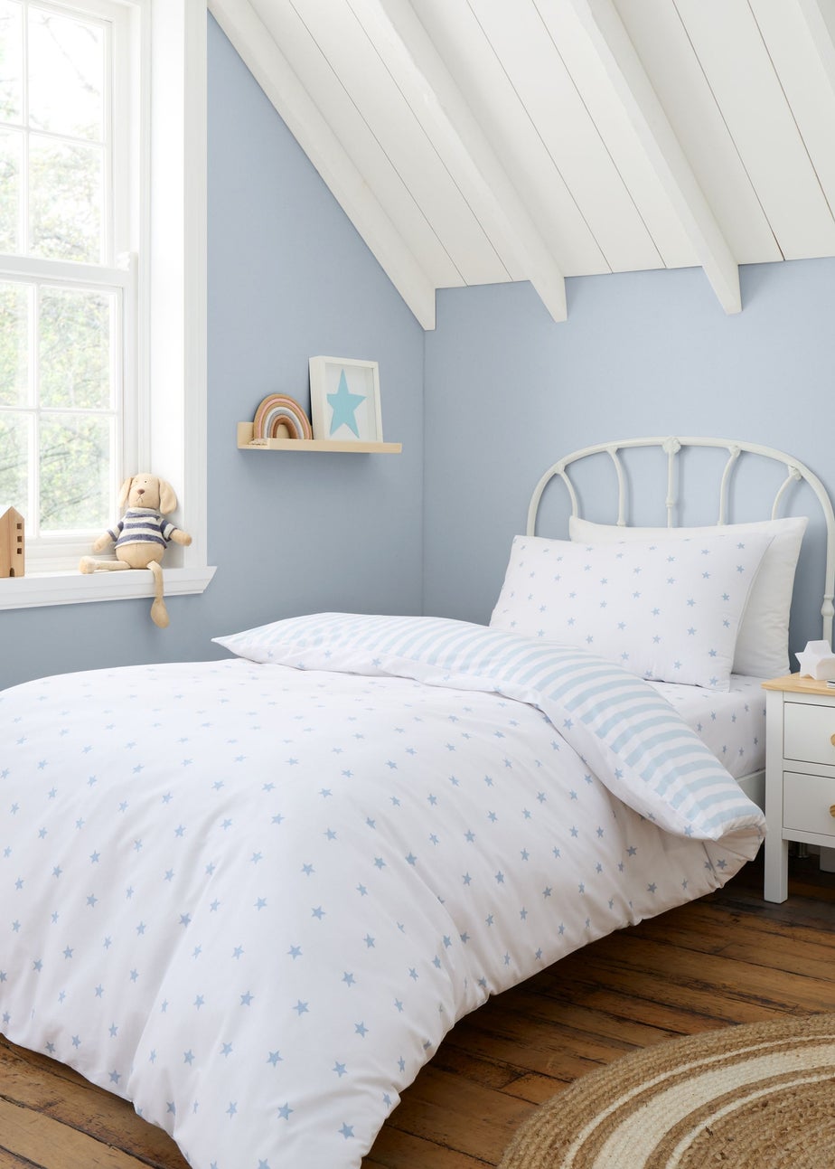 Bianca Fine Linens Mini Star & Stripes Reversible Cotton Duvet Cover Set Blue