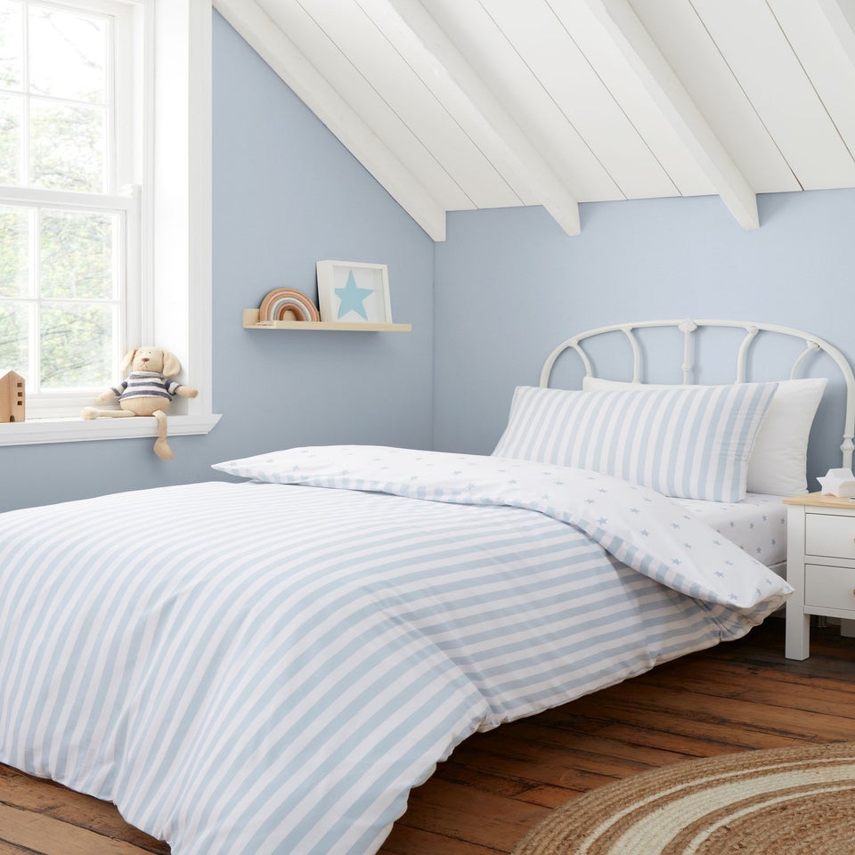 Bianca Fine Linens Mini Star & Stripes Reversible Cotton Duvet Cover Set Blue