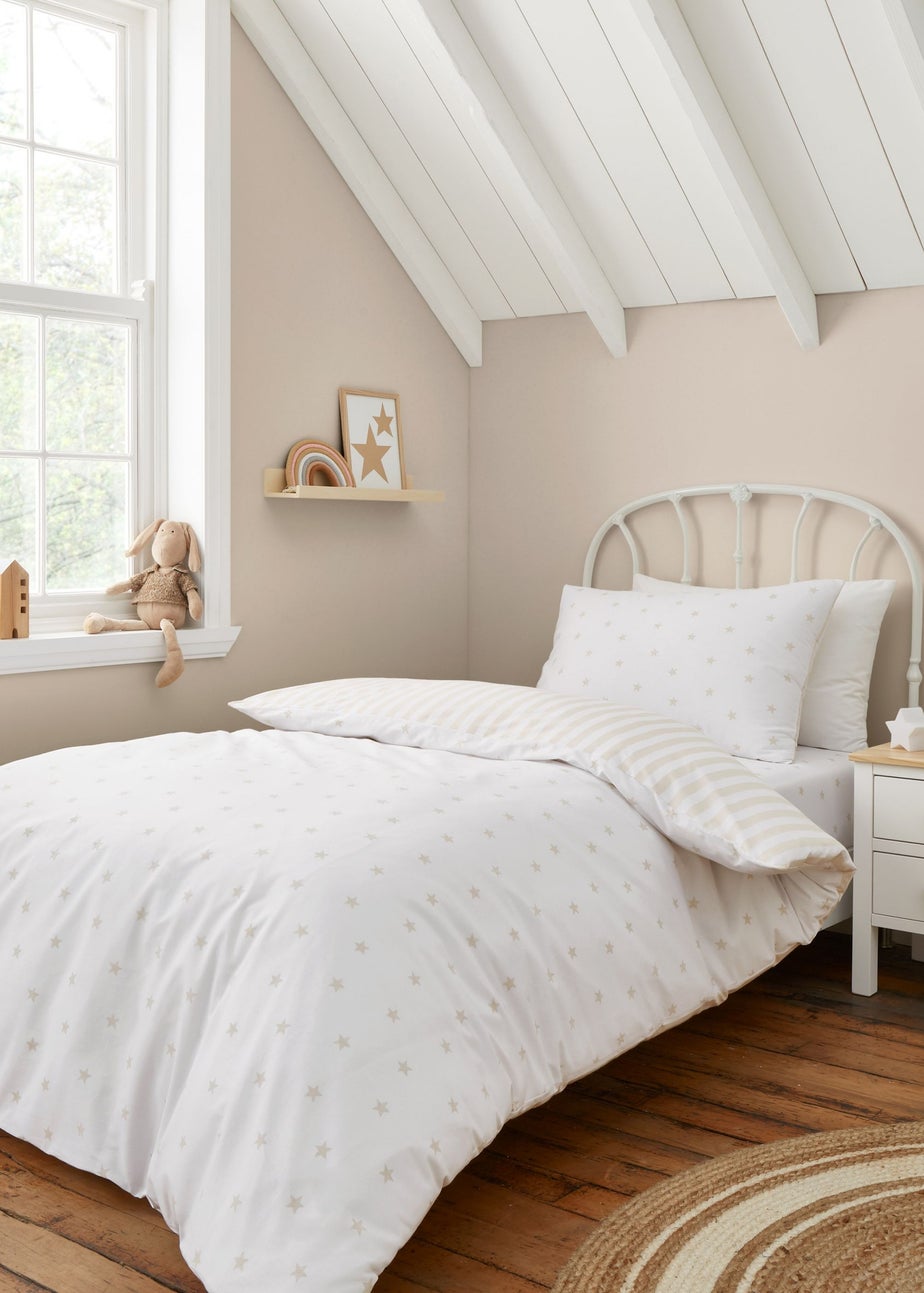 Bianca Fine Linens Mini Star & Stripes Reversible Cotton Duvet Cover Set Natural