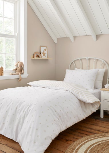 Bianca Fine Linens Mini Star & Stripes Reversible Cotton Duvet Cover Set Natural