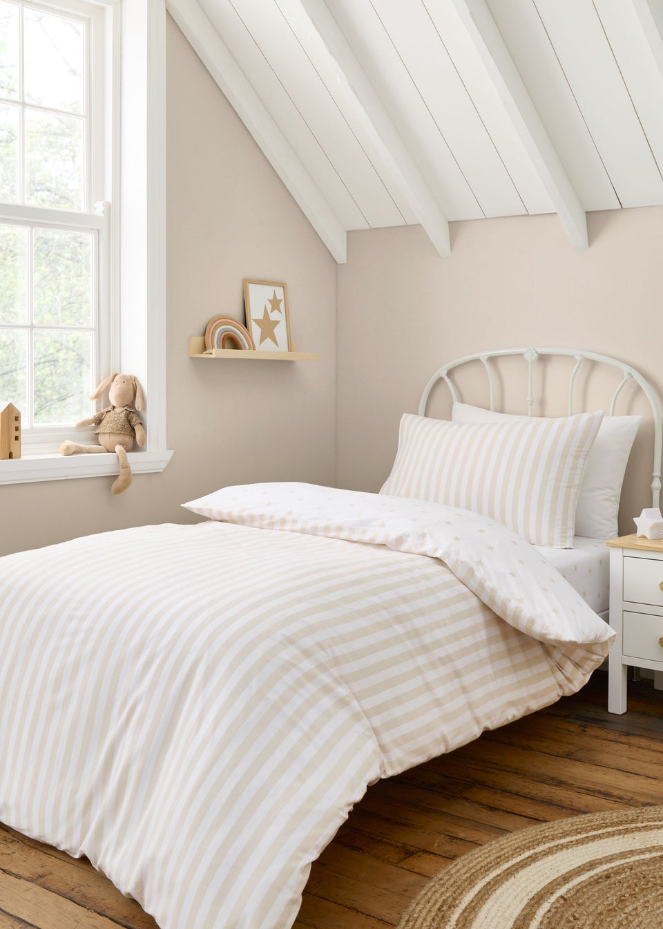 Bianca Fine Linens Mini Star & Stripes Reversible Cotton Duvet Cover Set Natural