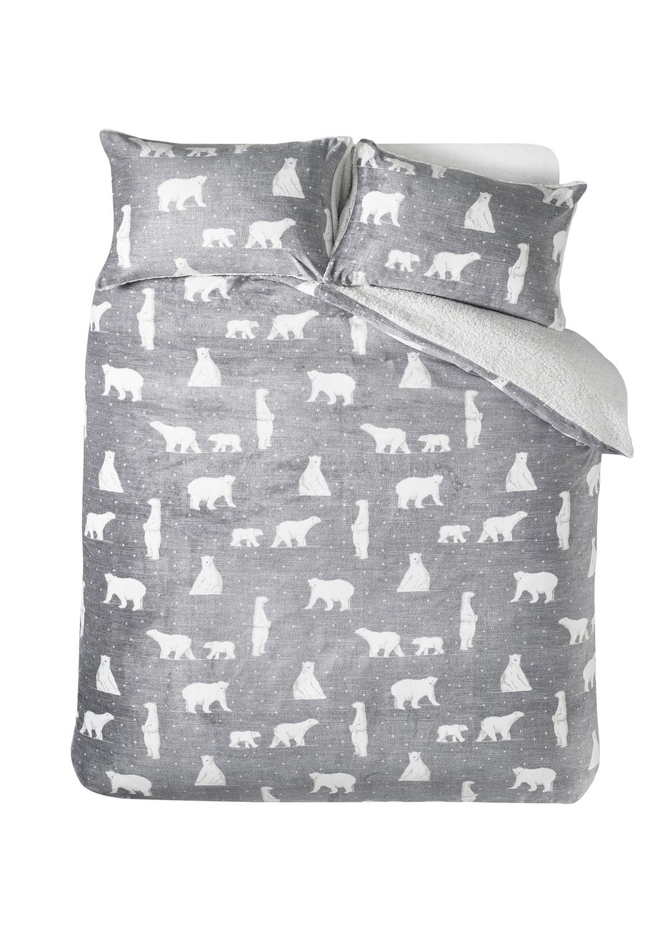 Catherine Lansfield Cosy Polar Bear Soft Sherpa Duvet Cover Set Grey