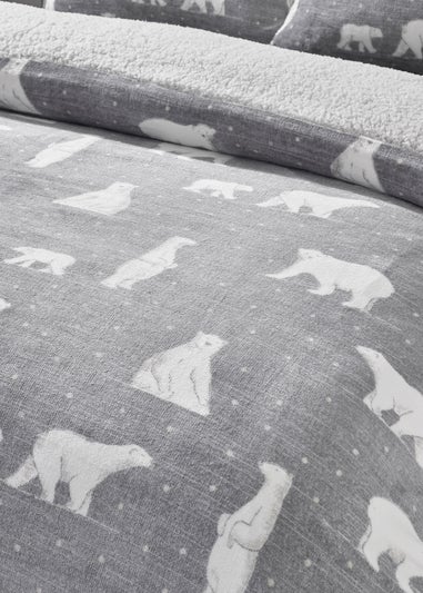 Catherine Lansfield Cosy Polar Bear Soft Sherpa Duvet Cover Set Grey