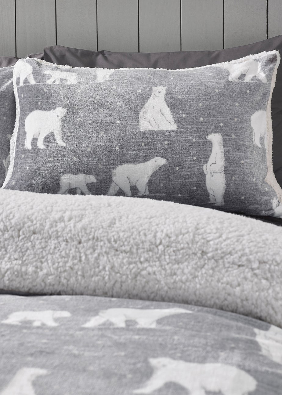Catherine Lansfield Cosy Polar Bear Soft Sherpa Duvet Cover Set Grey