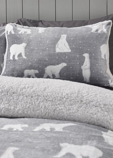 Catherine Lansfield Cosy Polar Bear Soft Sherpa Duvet Cover Set Grey