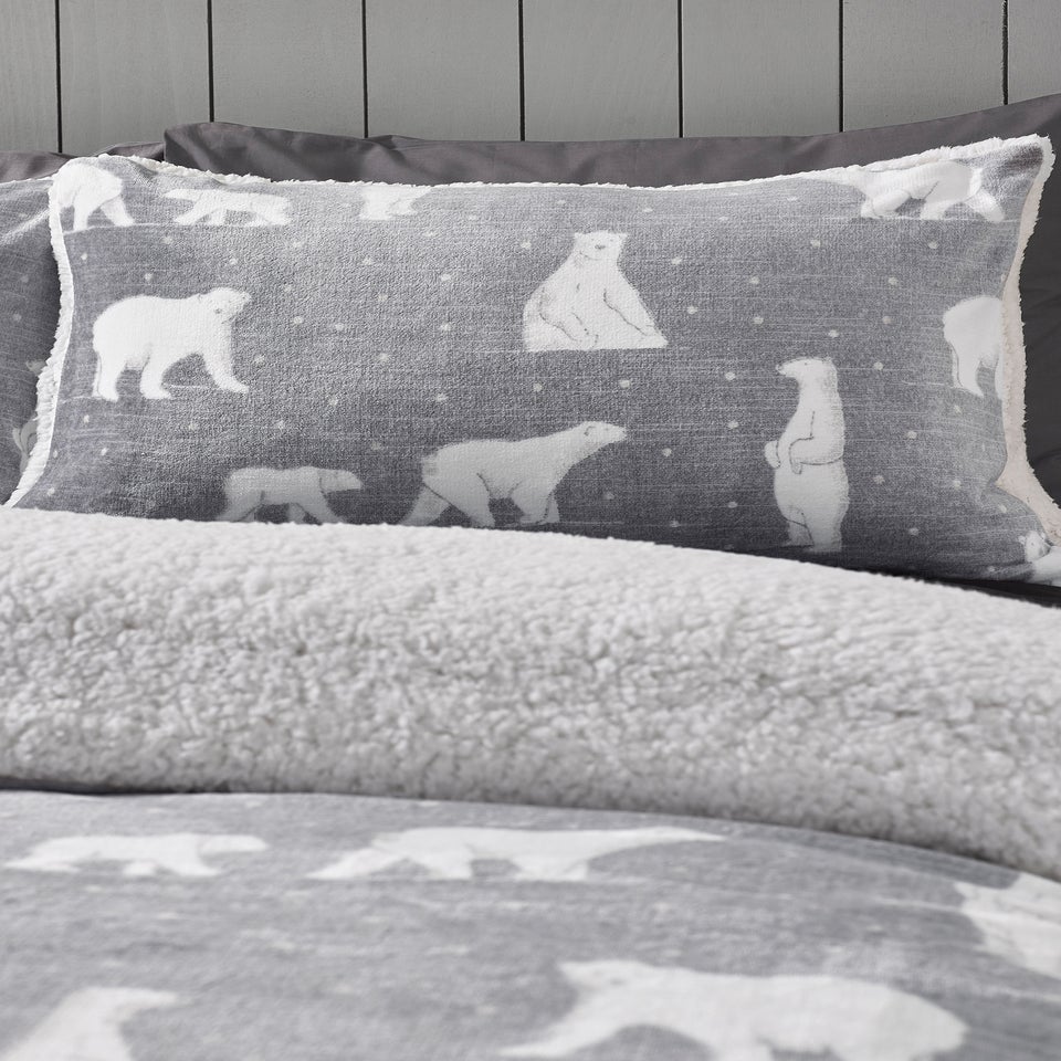 Catherine Lansfield Cosy Polar Bear Soft Sherpa Duvet Cover Set Grey