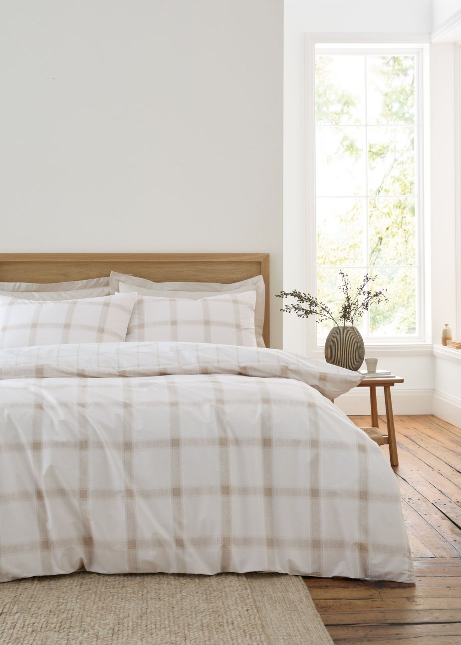 Bianca Fine Linens Natural Oxton Check Cotton Reversible Duvet Cover Set