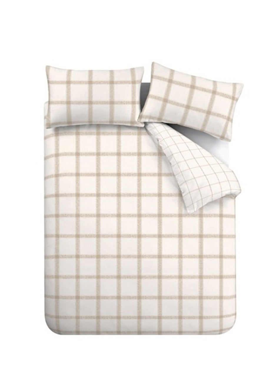Bianca Fine Linens Natural Oxton Check Cotton Reversible Duvet Cover Set