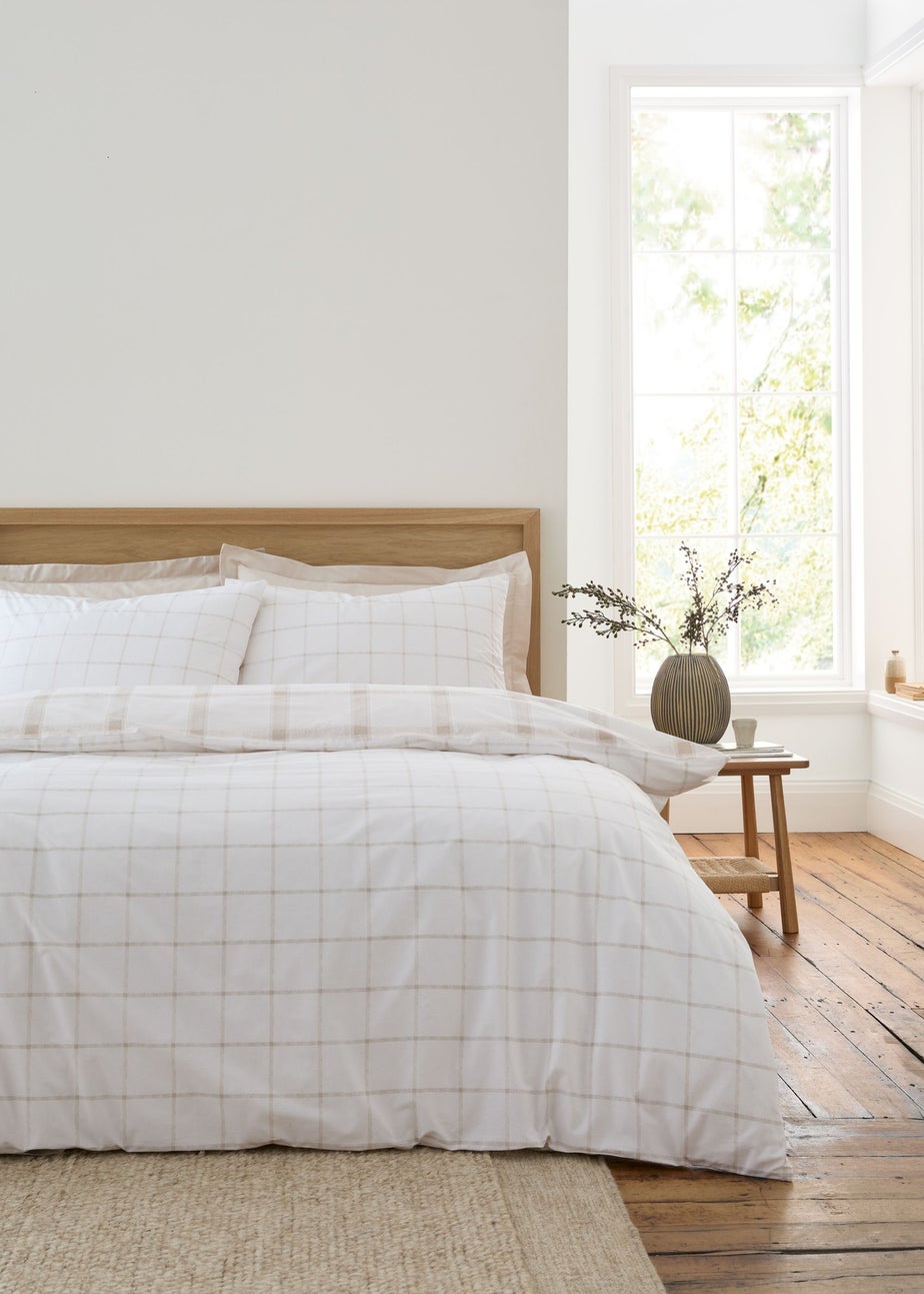 Bianca Fine Linens Natural Oxton Check Cotton Reversible Duvet Cover Set