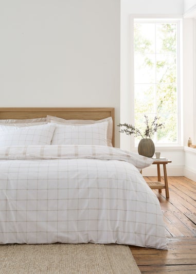Bianca Fine Linens Natural Oxton Check Cotton Reversible Duvet Cover Set