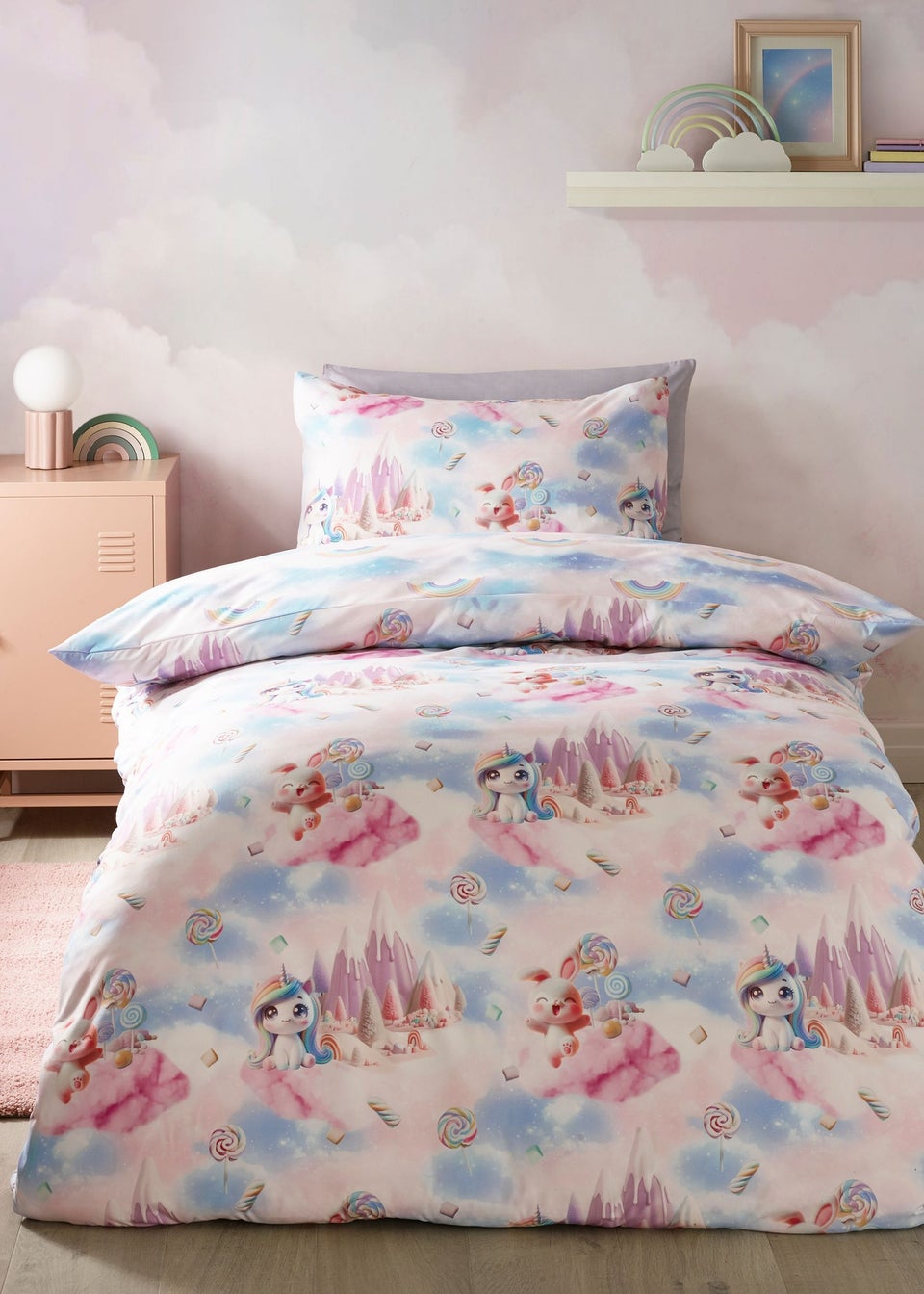 Catherine Lansfield Candy Unicorn So Soft Reversible Duvet Cover Set Pink